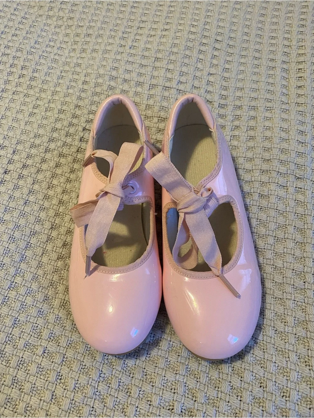 Girls Pink Patent Mary Jane Tap Dance Shoes with Ribbon Tie